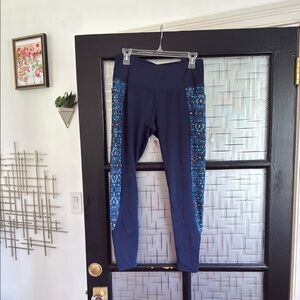 Zobha Blue Leggings with Blue and Orange Geometric Side Paneling